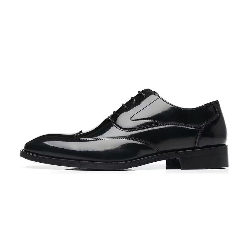 Sapatos Formais Masculinos Opulentos Em Relevo Microfibra Bico Fino Oxford - Preto