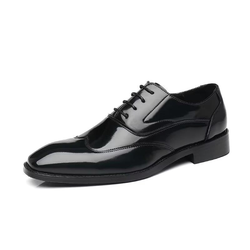 Sapatos Formais Masculinos Opulentos Em Relevo Microfibra Bico Fino Oxford - Preto