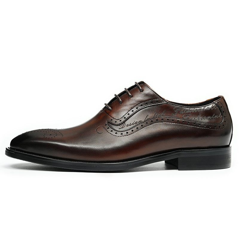 Sapatos Formais Masculinos Opulentos Esculpidos Brogue Biqueira Pontuda Com Cadarços - Café