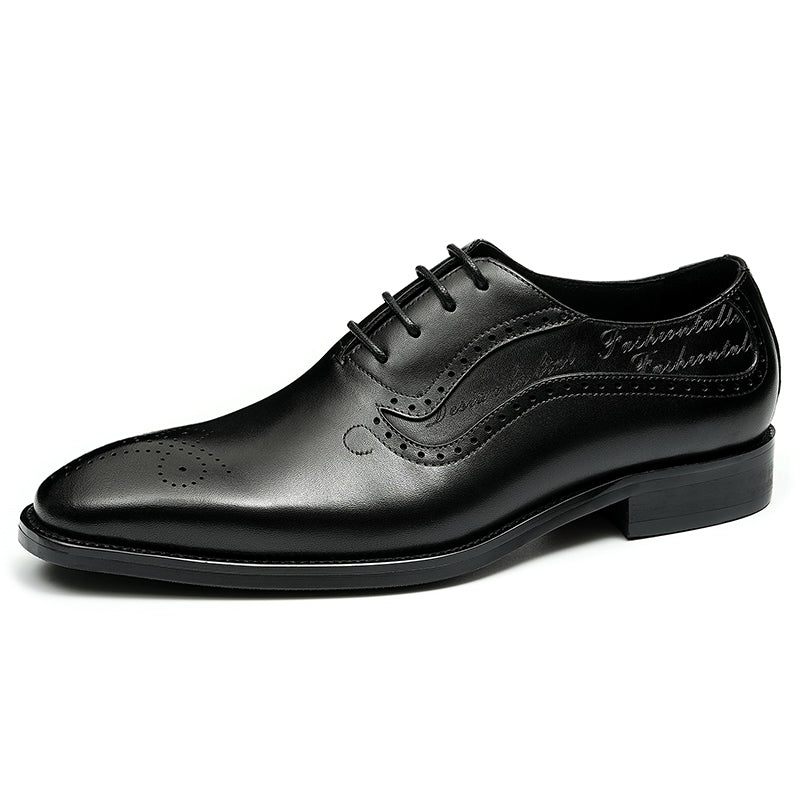 Sapatos Formais Masculinos Opulentos Esculpidos Brogue Biqueira Pontuda Com Cadarços - Preto