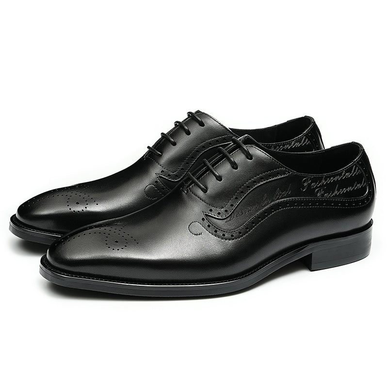 Sapatos Formais Masculinos Opulentos Esculpidos Brogue Biqueira Pontuda Com Cadarços - Preto