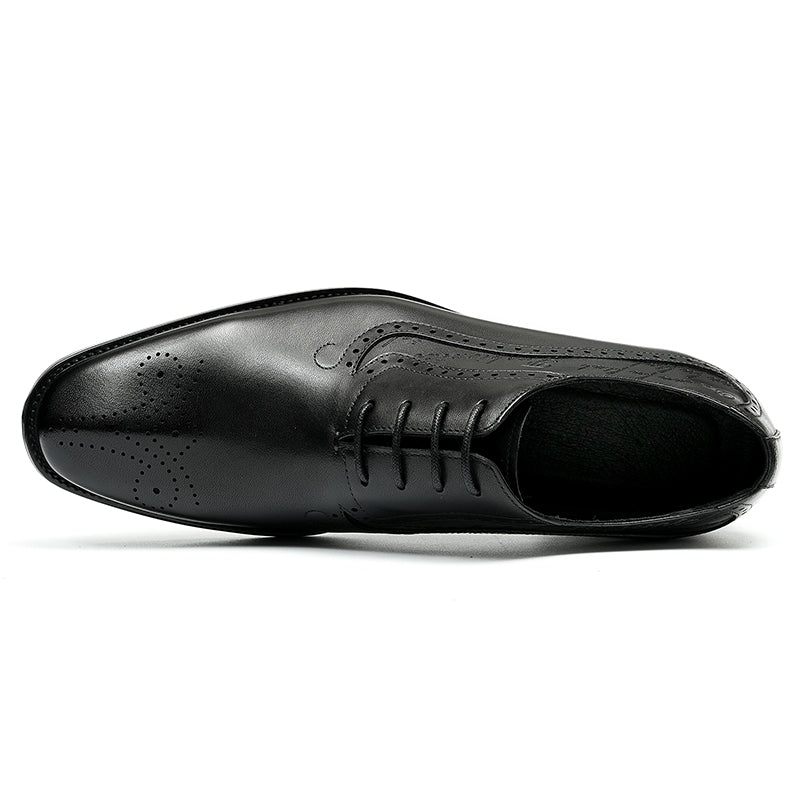 Sapatos Formais Masculinos Opulentos Esculpidos Brogue Biqueira Pontuda Com Cadarços - Preto