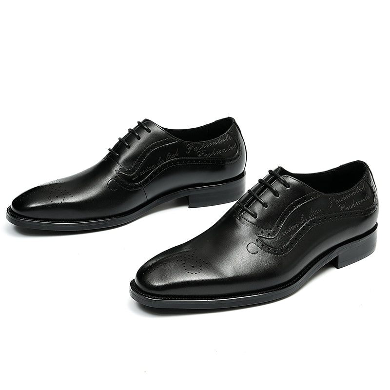 Sapatos Formais Masculinos Opulentos Esculpidos Brogue Biqueira Pontuda Com Cadarços - Preto