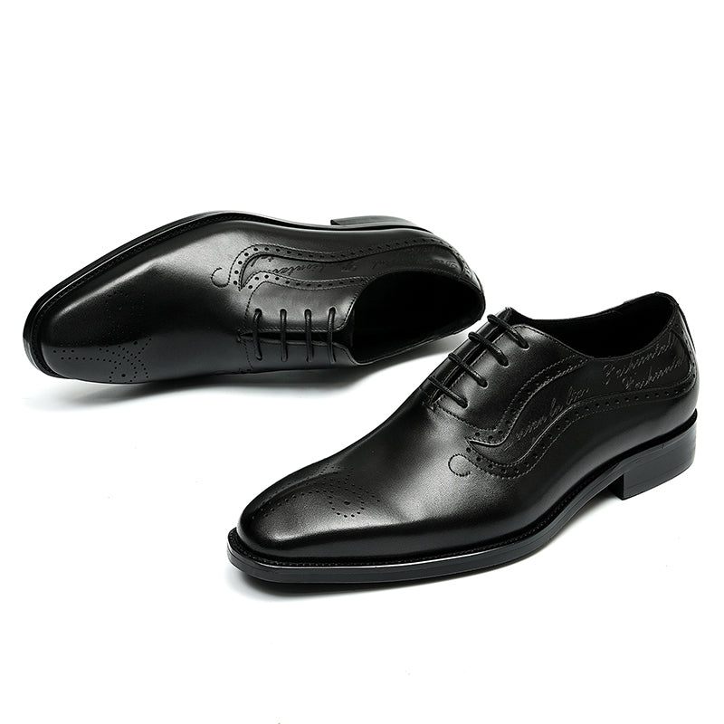 Sapatos Formais Masculinos Opulentos Esculpidos Brogue Biqueira Pontuda Com Cadarços - Preto