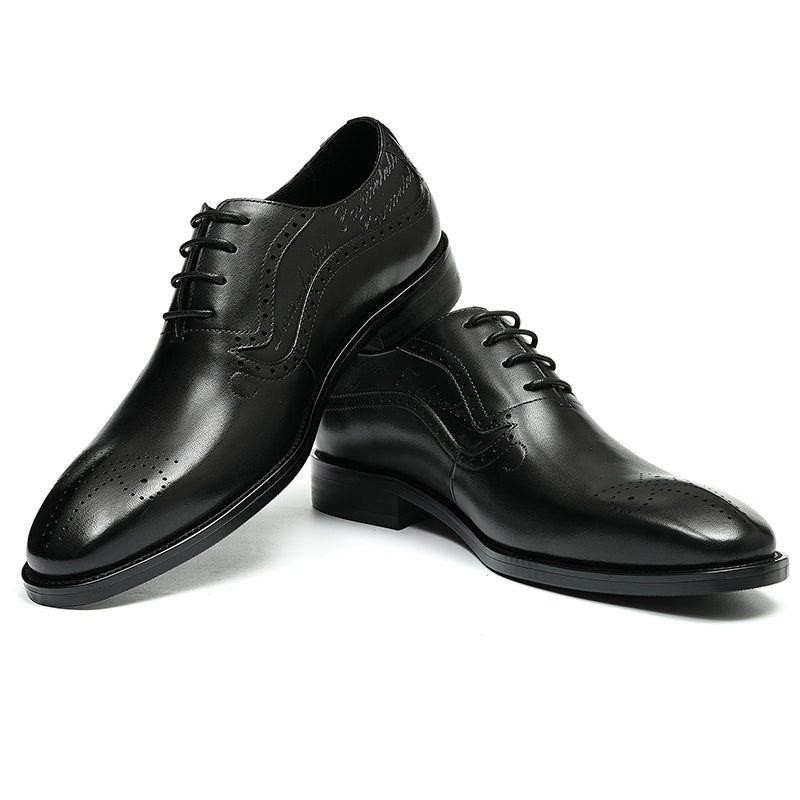 Sapatos Formais Masculinos Opulentos Esculpidos Brogue Biqueira Pontuda Com Cadarços - Preto