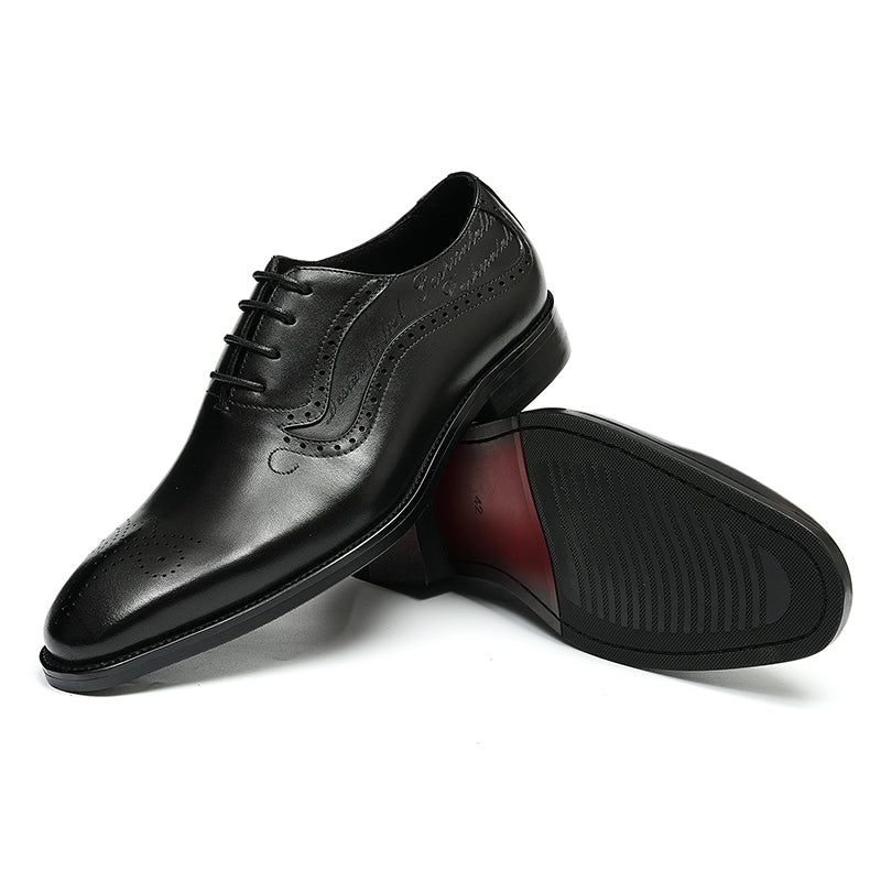 Sapatos Formais Masculinos Opulentos Esculpidos Brogue Biqueira Pontuda Com Cadarços - Preto