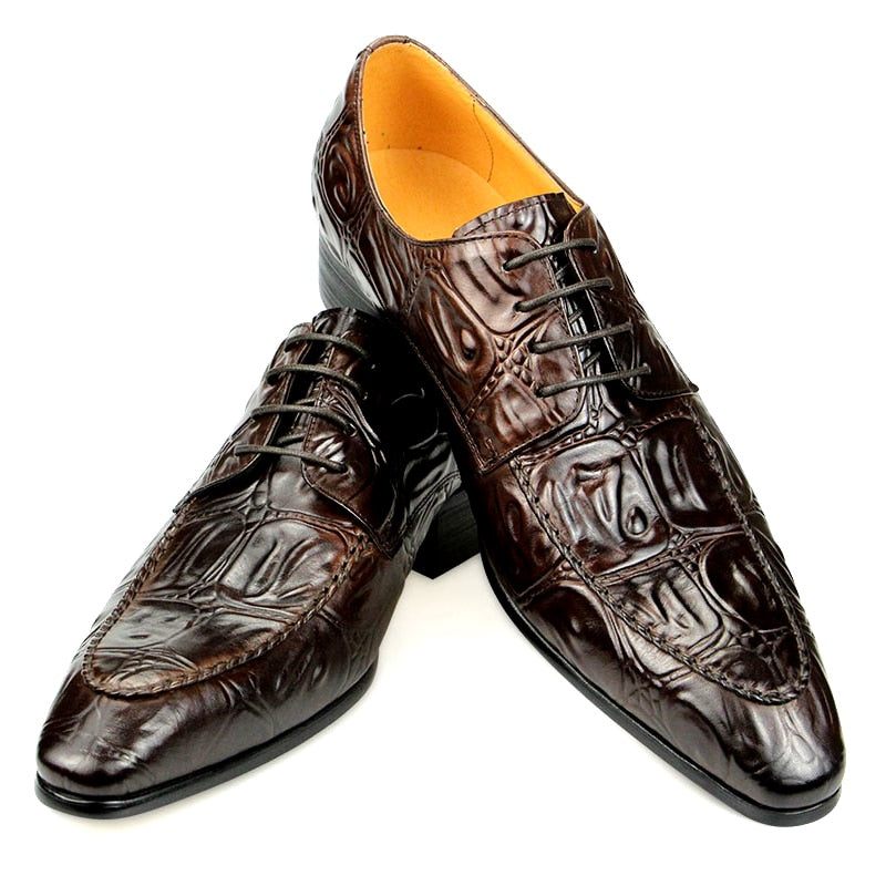 Sapatos Formais Masculinos Opulentos Luxuosos Bico Fino Sociais Derby - Café