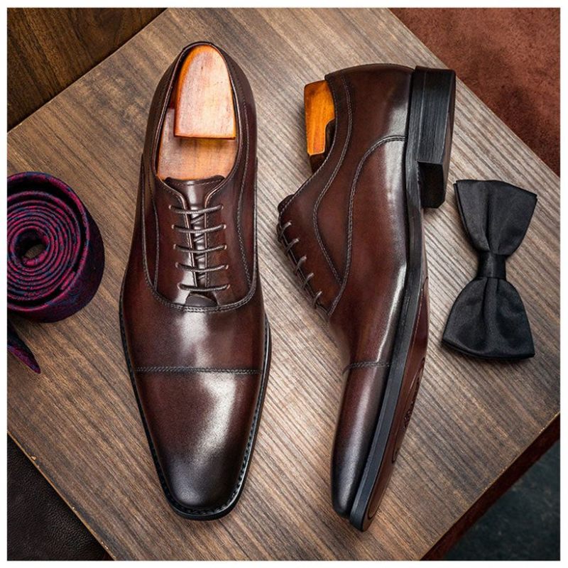 Sapatos Formais Masculinos Opulentos Oxford Com Padrão Exótico - Café