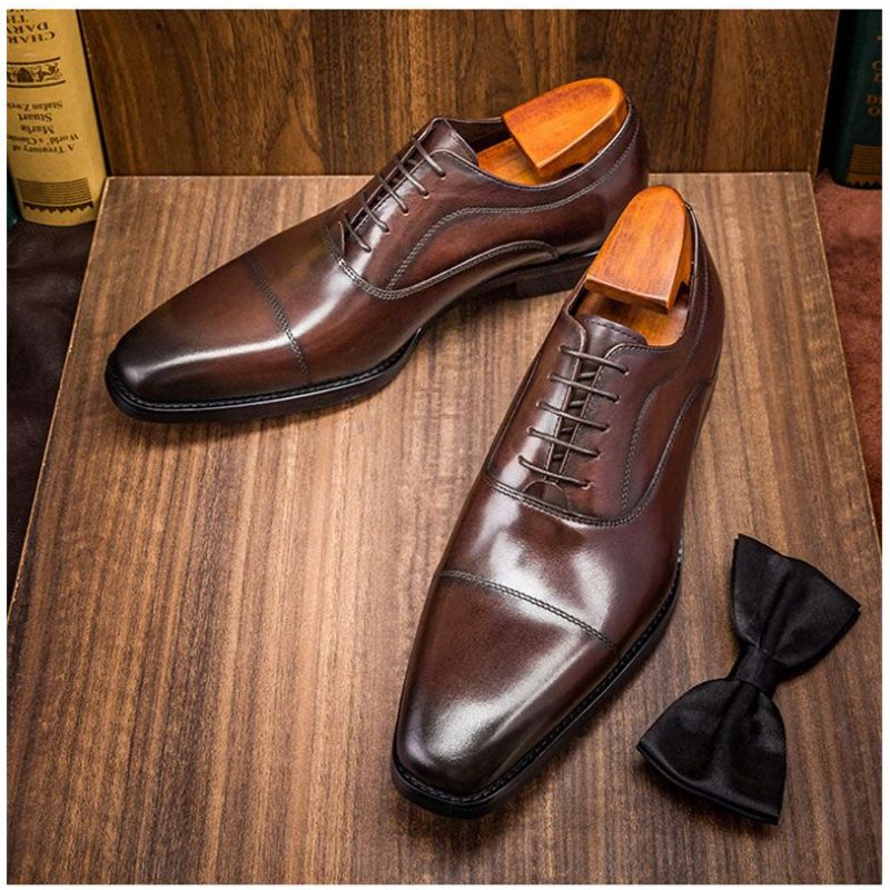 Sapatos Formais Masculinos Opulentos Oxford Com Padrão Exótico - Café