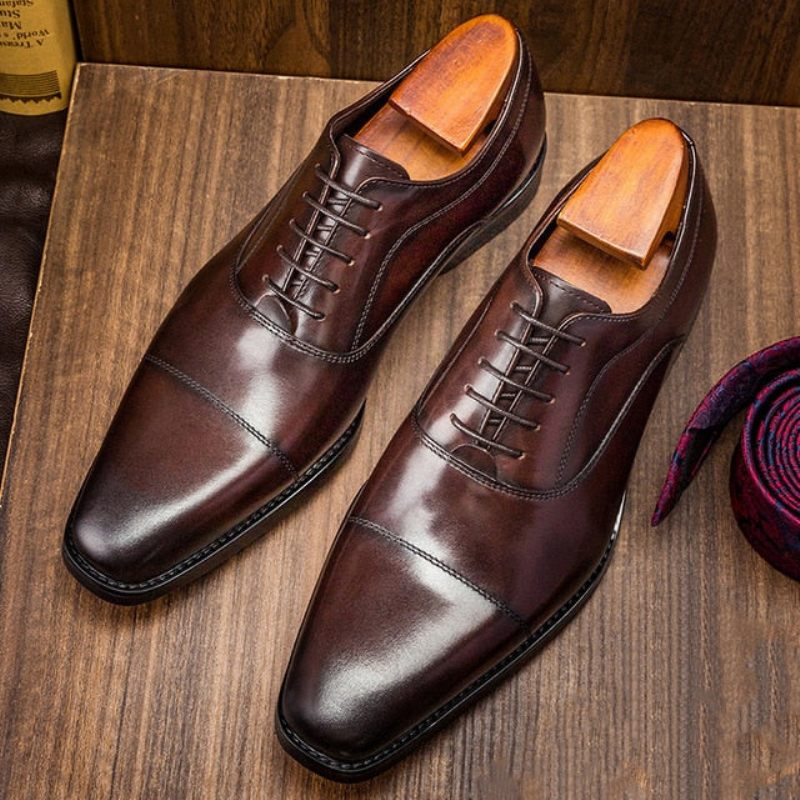 Sapatos Formais Masculinos Opulentos Oxford Com Padrão Exótico - Café