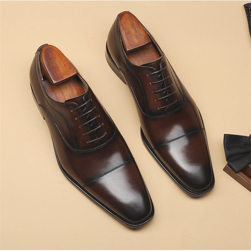 Sapatos Formais Masculinos Opulentos Oxford Com Padrão Exótico - Café