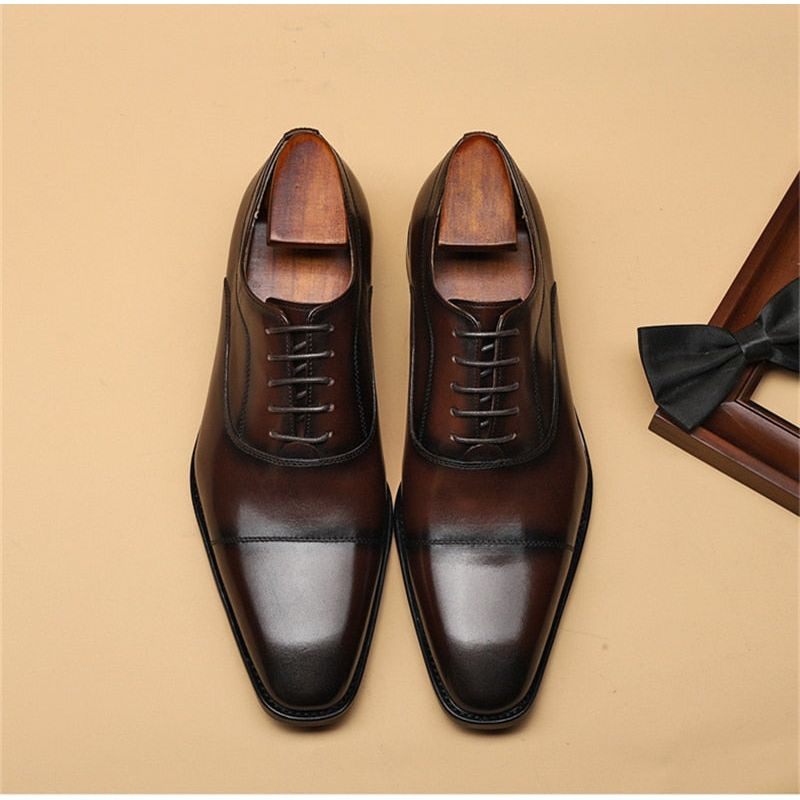 Sapatos Formais Masculinos Opulentos Oxford Com Padrão Exótico - Café