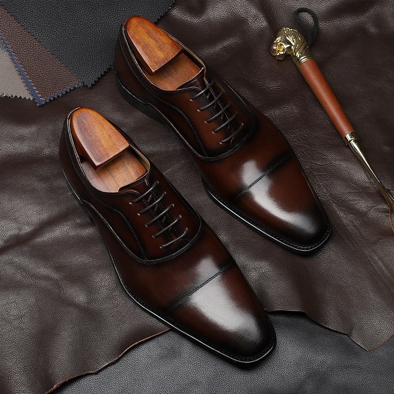 Sapatos Formais Masculinos Opulentos Oxford Com Padrão Exótico - Café