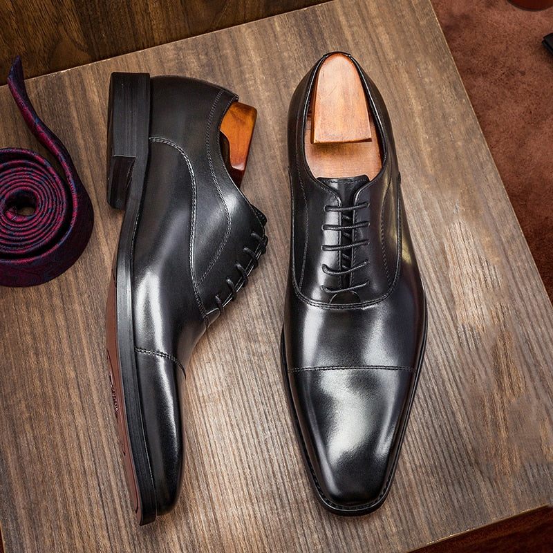 Sapatos Formais Masculinos Opulentos Oxford Com Padrão Exótico - Preto