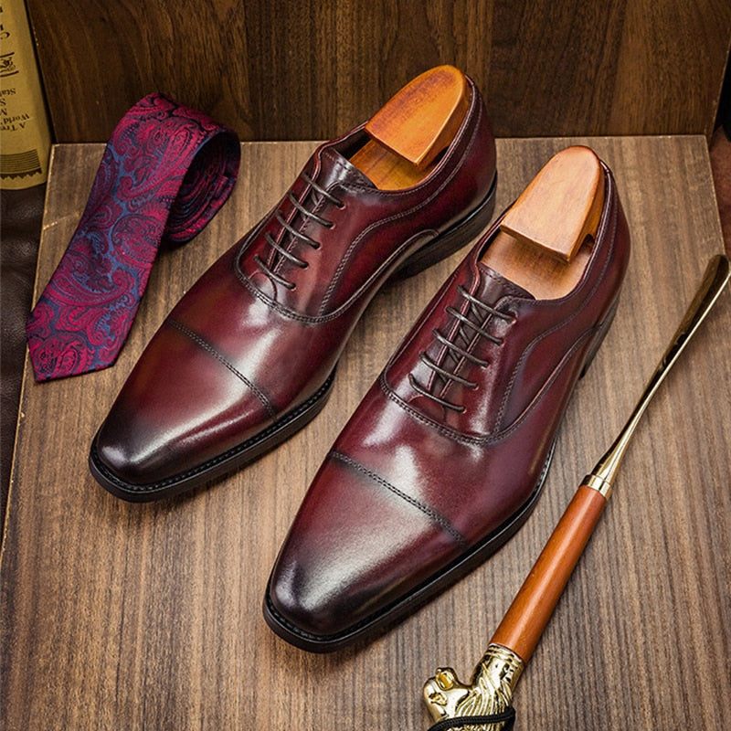 Sapatos Formais Masculinos Opulentos Oxford Com Padrão Exótico - Vermelho