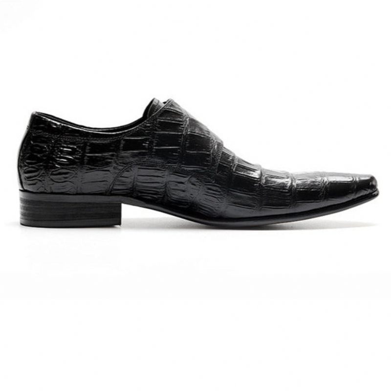 Sapatos Formais Masculinos Opulentos Sociais Com Alça Couro Crocodilo Oxford - Preto