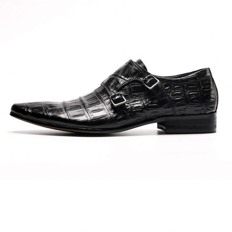 Sapatos Formais Masculinos Opulentos Sociais Com Alça Couro Crocodilo Oxford - Preto