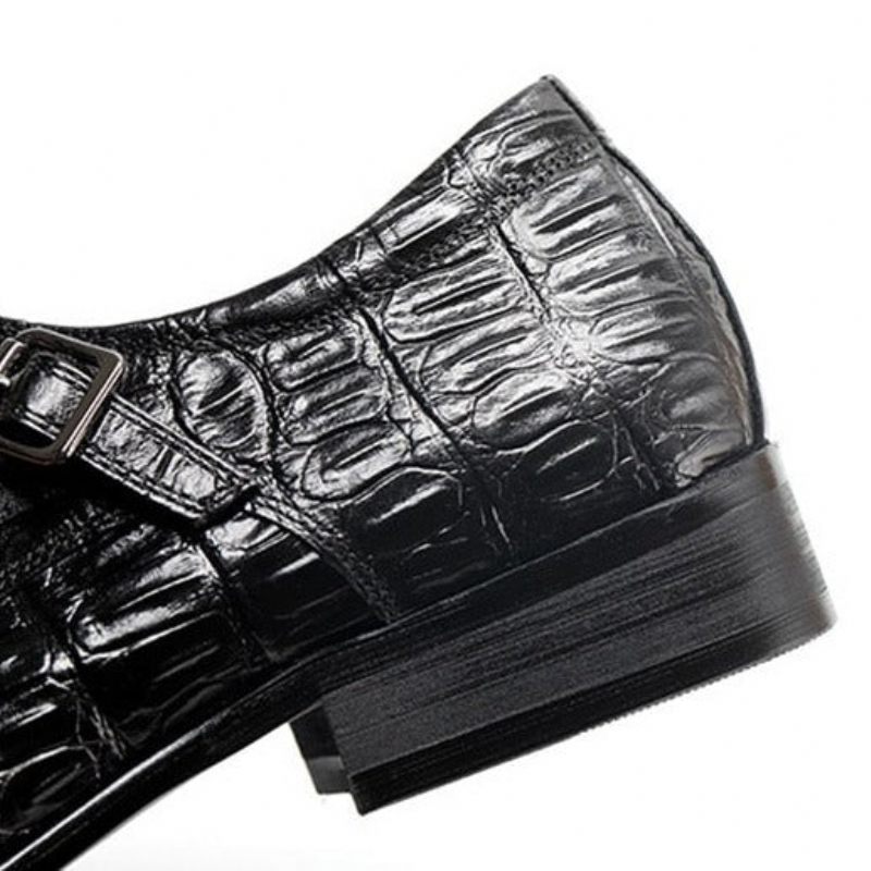 Sapatos Formais Masculinos Opulentos Sociais Com Alça Couro Crocodilo Oxford - Preto