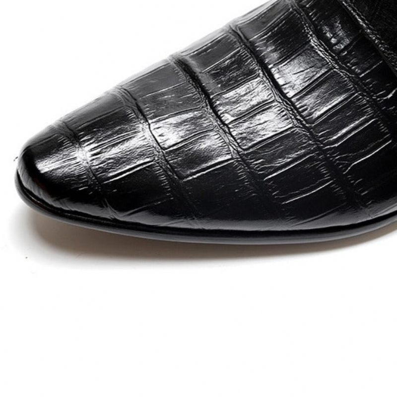 Sapatos Formais Masculinos Opulentos Sociais Com Alça Couro Crocodilo Oxford - Preto