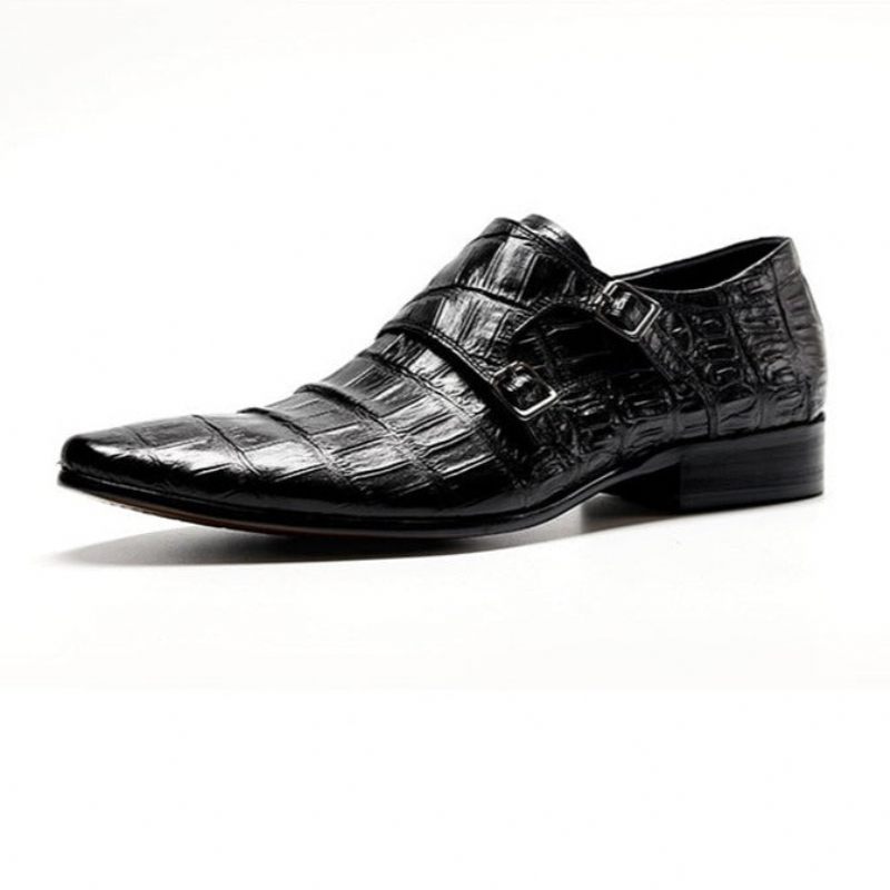 Sapatos Formais Masculinos Opulentos Sociais Com Alça Couro Crocodilo Oxford - Preto