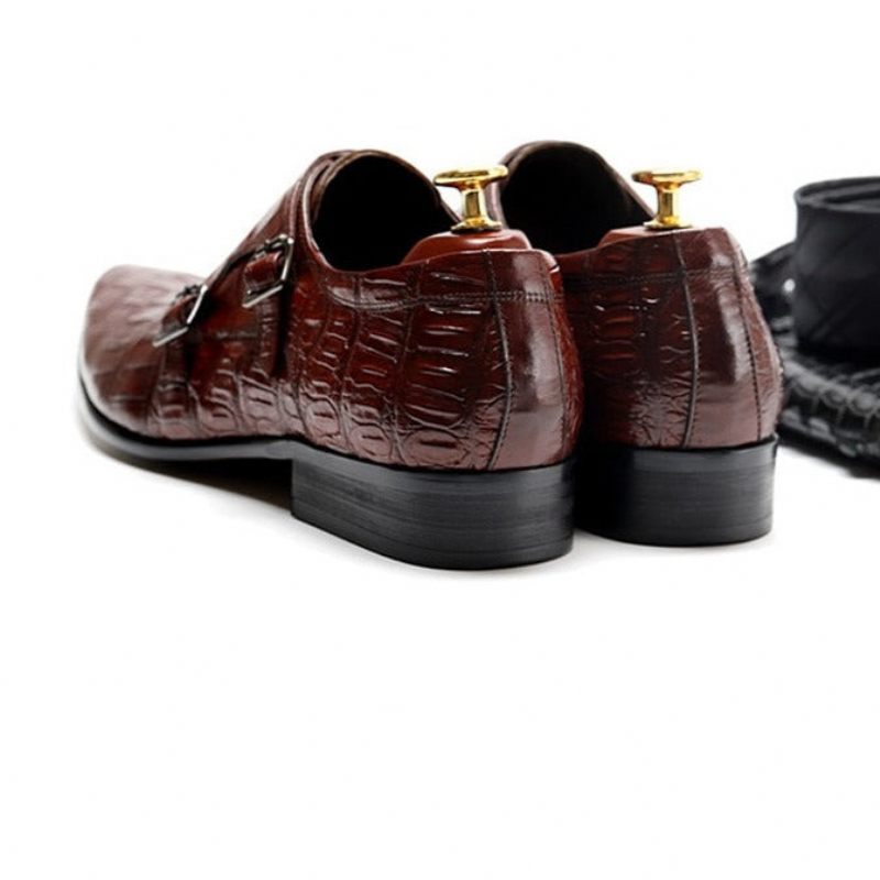 Sapatos Formais Masculinos Opulentos Sociais Com Alça Couro Crocodilo Oxford - Vermelho