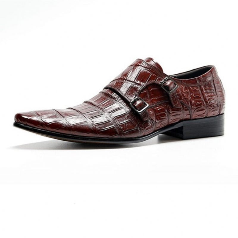 Sapatos Formais Masculinos Opulentos Sociais Com Alça Couro Crocodilo Oxford - Vermelho