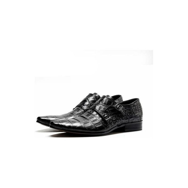 Sapatos Formais Masculinos Opulentos Sociais Com Alça Couro Crocodilo Oxford - Preto