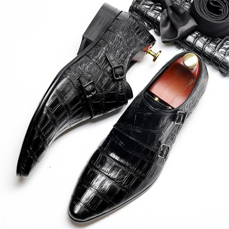 Sapatos Formais Masculinos Opulentos Sociais Com Alça Couro Crocodilo Oxford - Preto