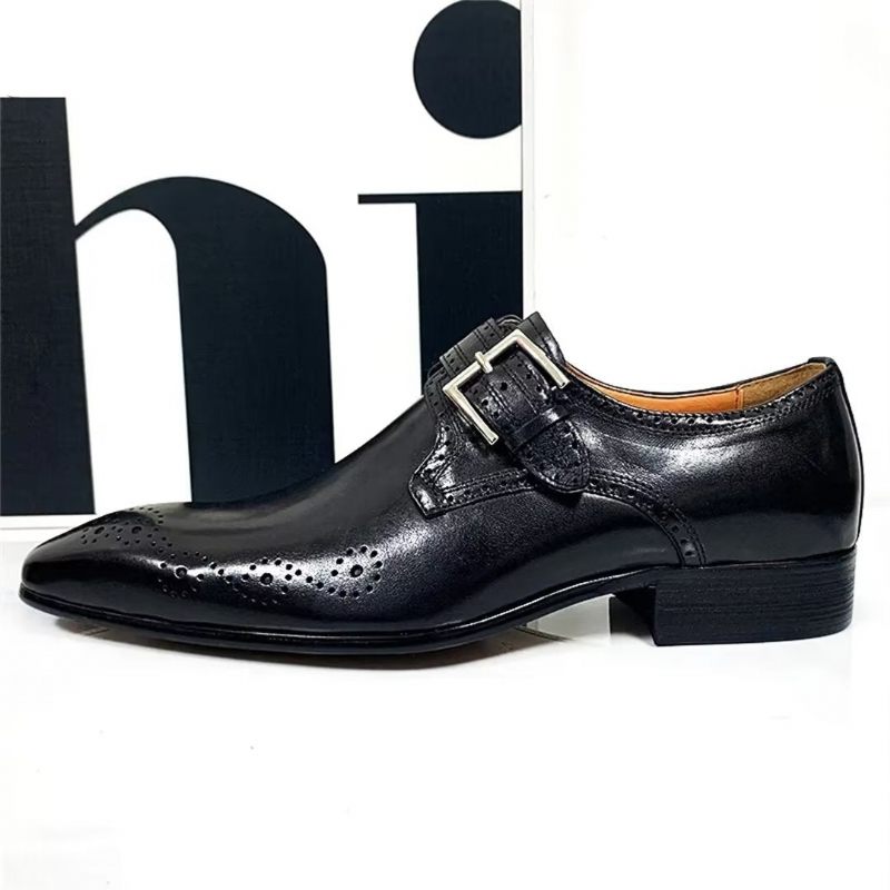 Sapatos Formais Masculinos Opulentos Sociais Couro Genuíno Com Bico Fino - Preto1