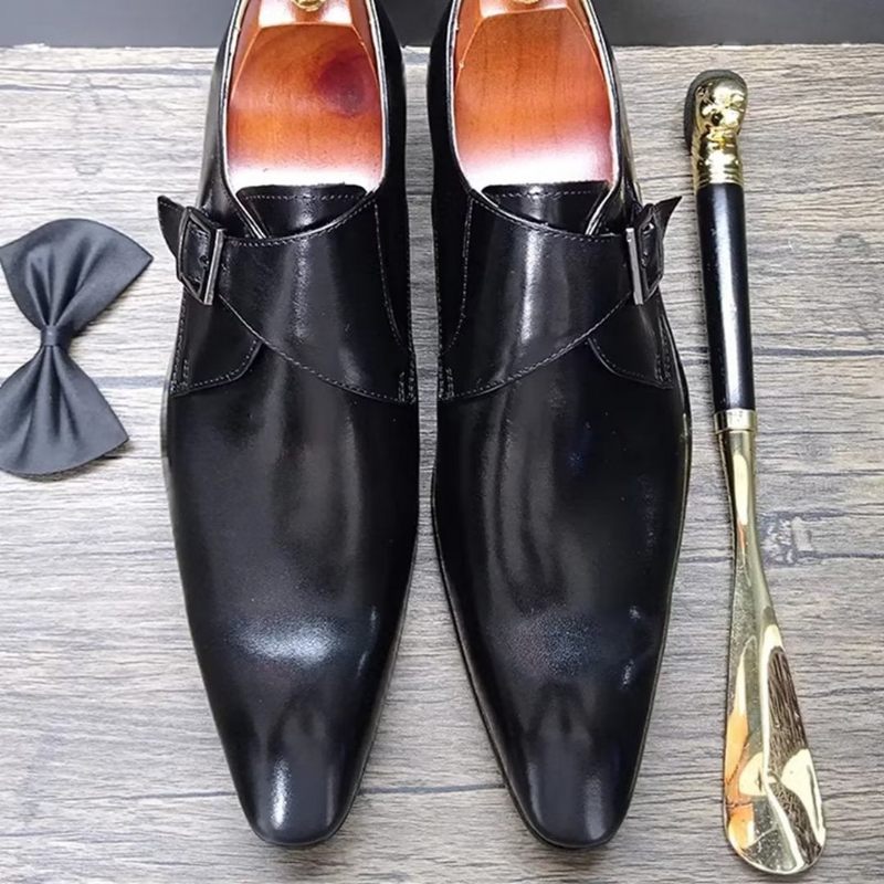 Sapatos Formais Masculinos Opulentos Sociais Couro Genuíno Com Bico Fino - Preto1