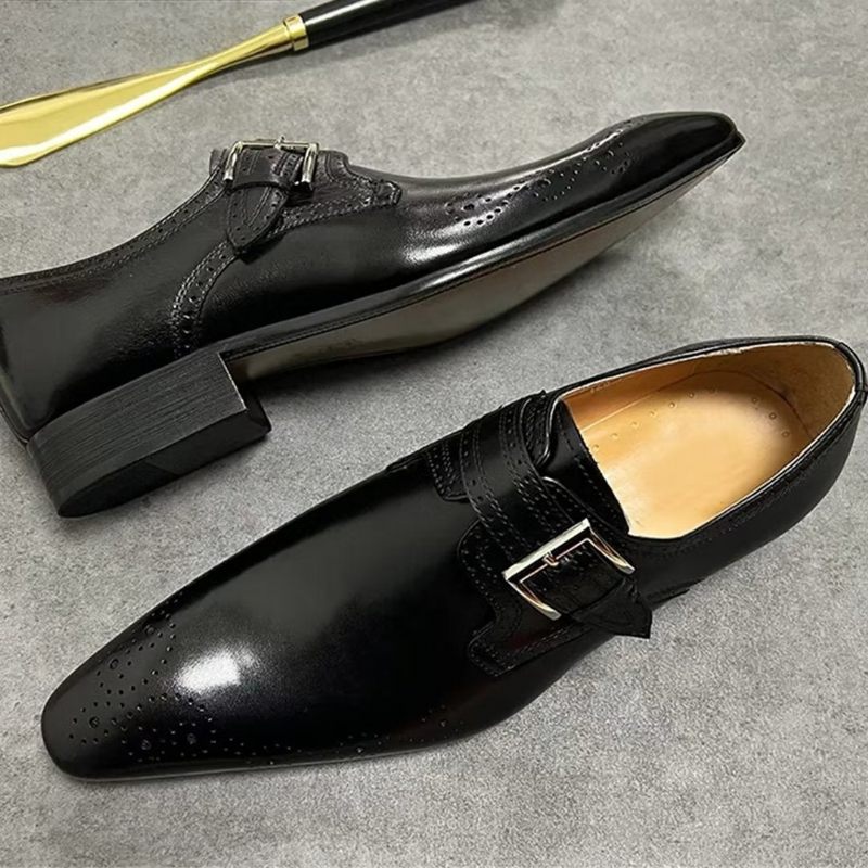 Sapatos Formais Masculinos Opulentos Sociais Couro Genuíno Com Bico Fino - Preto1