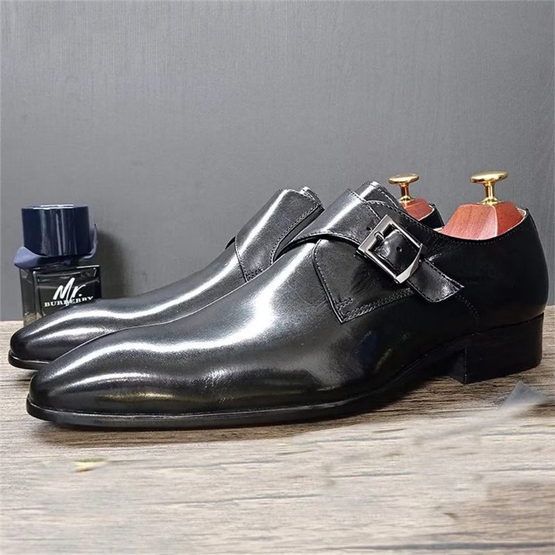 Sapatos Formais Masculinos Opulentos Sociais Couro Genuíno Com Bico Fino - Preto2