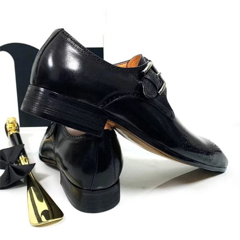 Sapatos Formais Masculinos Opulentos Sociais Couro Genuíno Com Bico Fino - Preto2