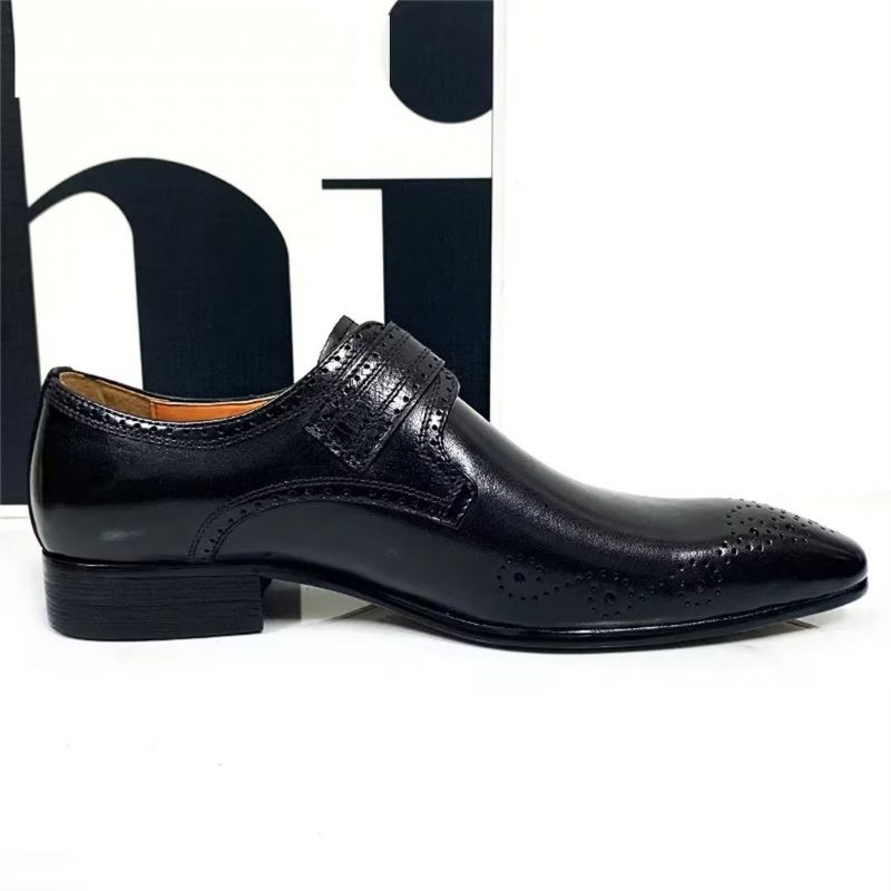 Sapatos Formais Masculinos Opulentos Sociais Couro Genuíno Com Bico Fino - Preto2