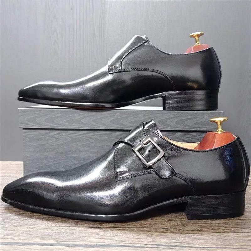 Sapatos Formais Masculinos Opulentos Sociais Couro Genuíno Com Bico Fino - Preto2