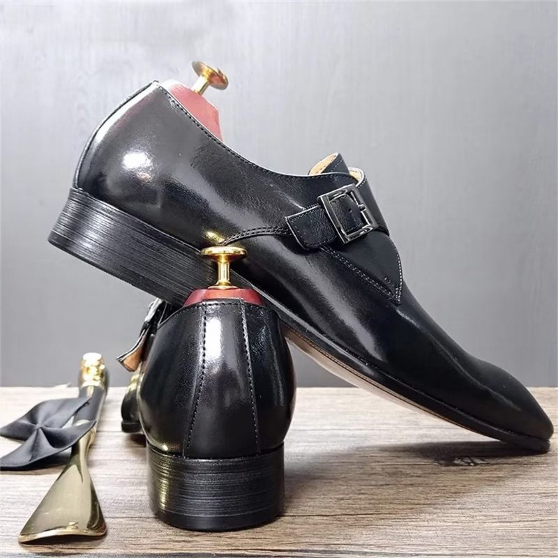 Sapatos Formais Masculinos Opulentos Sociais Couro Genuíno Com Bico Fino - Preto2