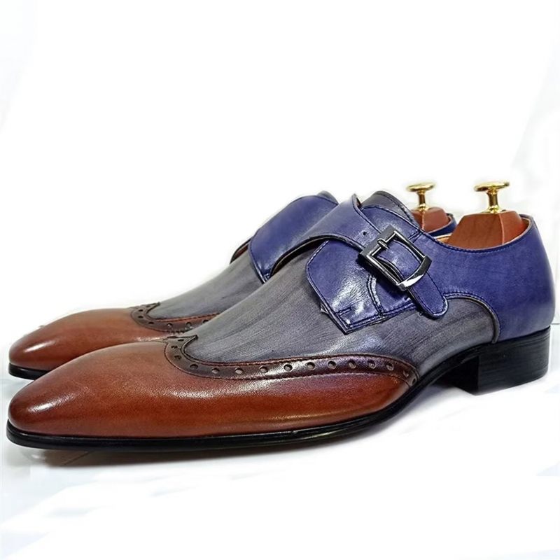 Sapatos Formais Masculinos Opulentos Sociais Couro Genuíno Com Bico Fino - Azul