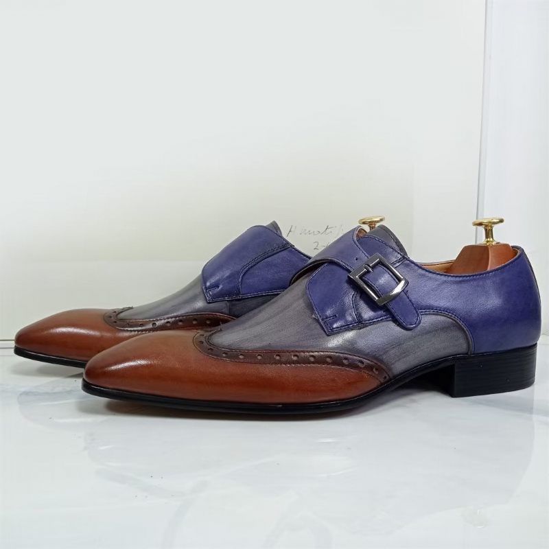 Sapatos Formais Masculinos Opulentos Sociais Couro Genuíno Com Bico Fino - Azul