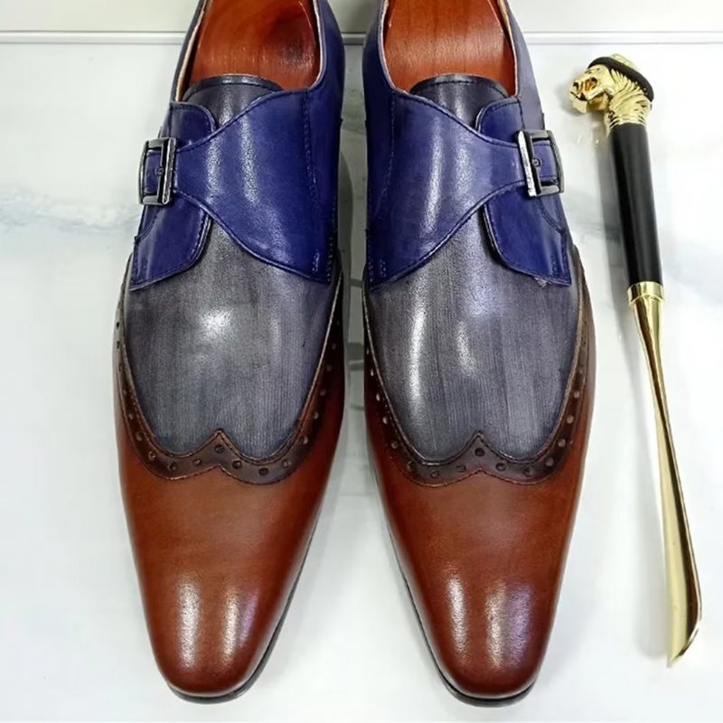 Sapatos Formais Masculinos Opulentos Sociais Couro Genuíno Com Bico Fino - Azul