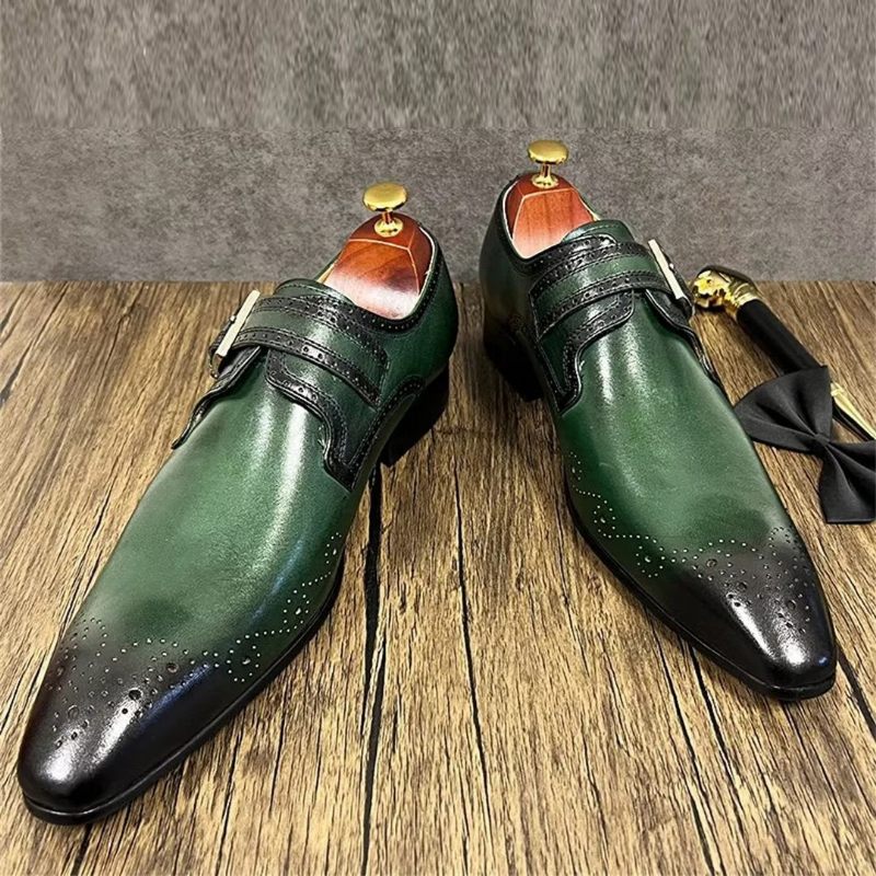 Sapatos Formais Masculinos Opulentos Sociais Couro Genuíno Com Bico Fino - Verde