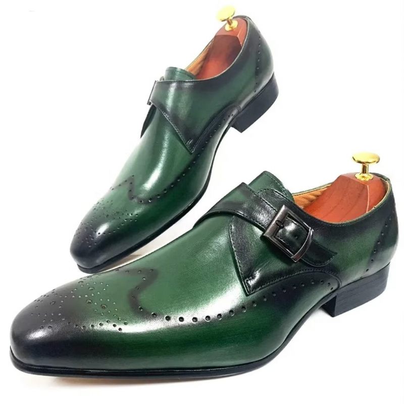 Sapatos Formais Masculinos Opulentos Sociais Couro Genuíno Com Bico Fino - Verde