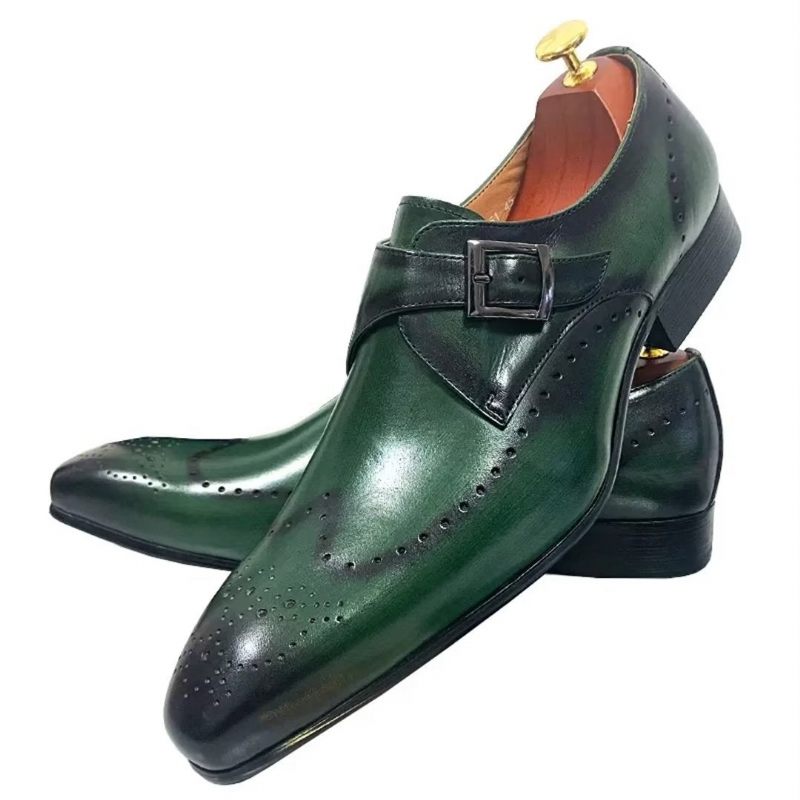 Sapatos Formais Masculinos Opulentos Sociais Couro Genuíno Com Bico Fino - Verde