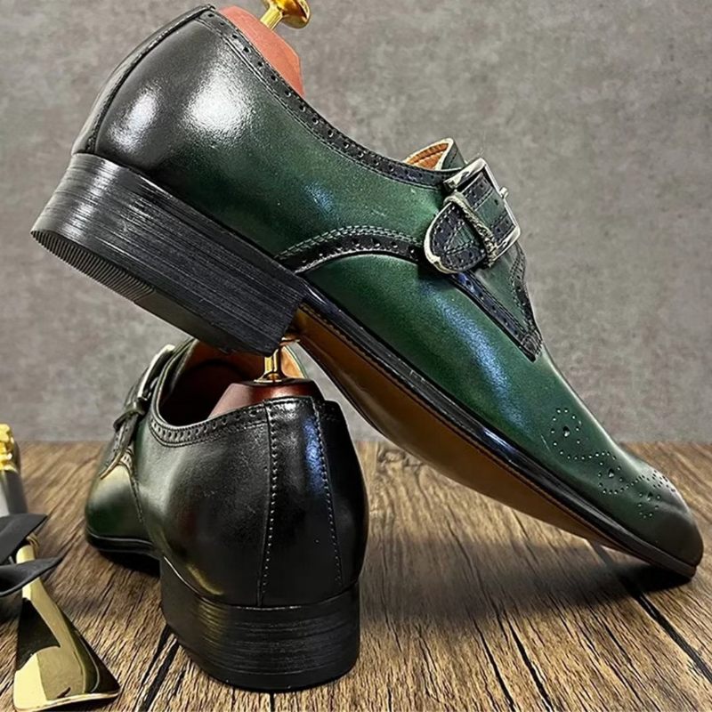 Sapatos Formais Masculinos Opulentos Sociais Couro Genuíno Com Bico Fino - Verde