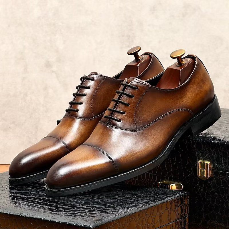 Sapatos Formais Masculinos Opulentos Sociais Couro Oxford - Café