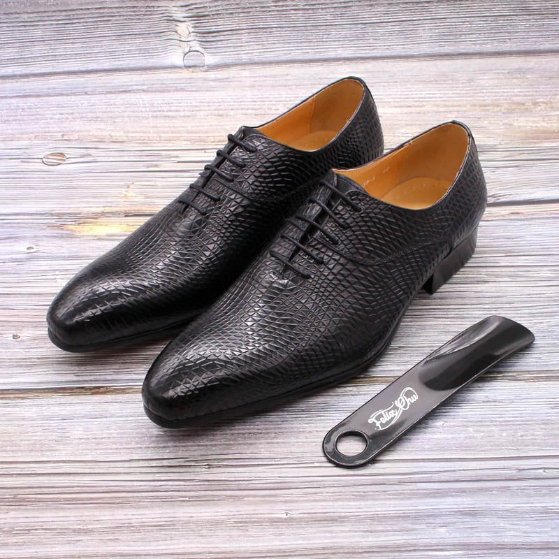 Sapatos Formais Masculinos Oxford Exóticos Com Bico Fino - Preto