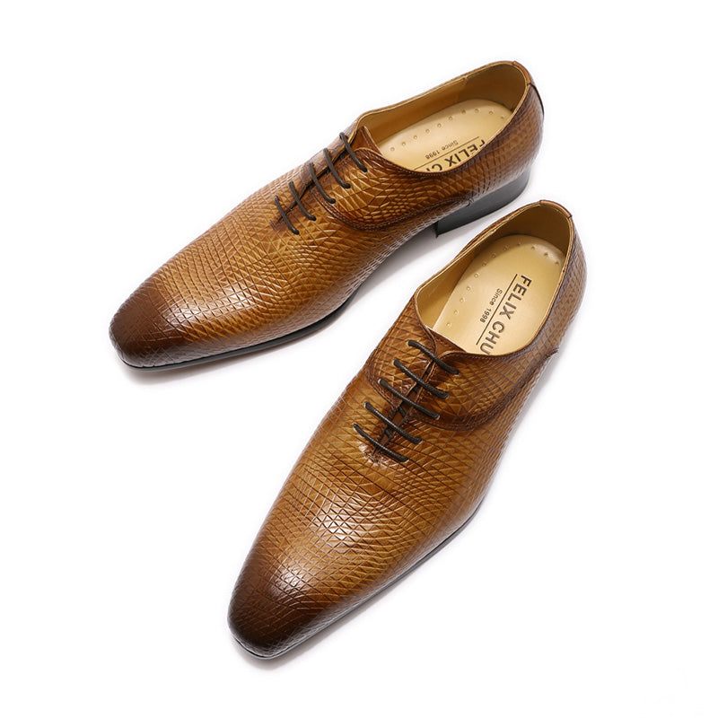 Sapatos Formais Masculinos Oxford Exóticos Com Bico Fino - Café