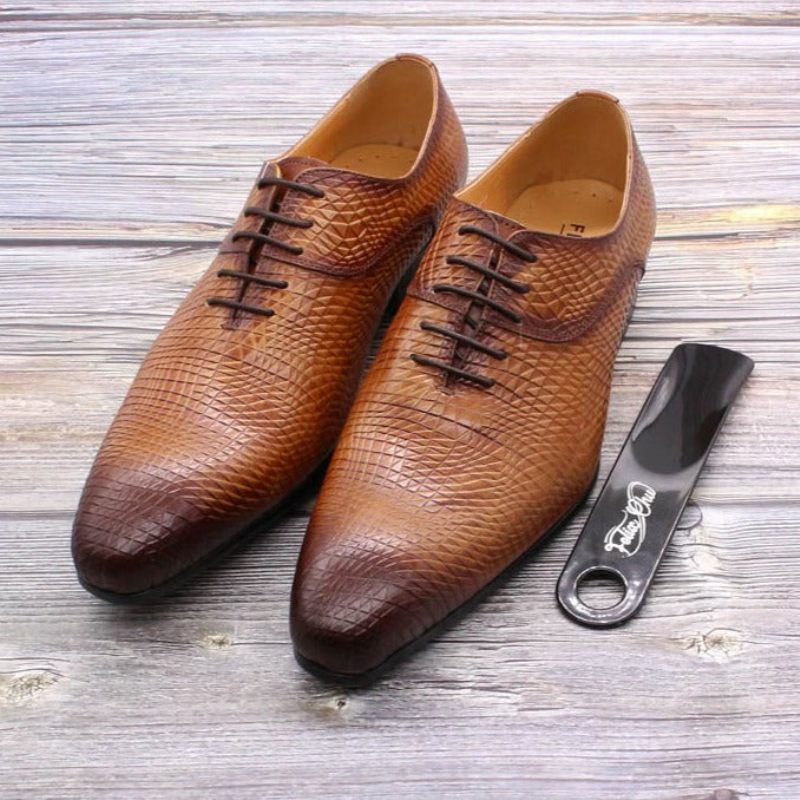 Sapatos Formais Masculinos Oxford Exóticos Com Bico Fino - Café