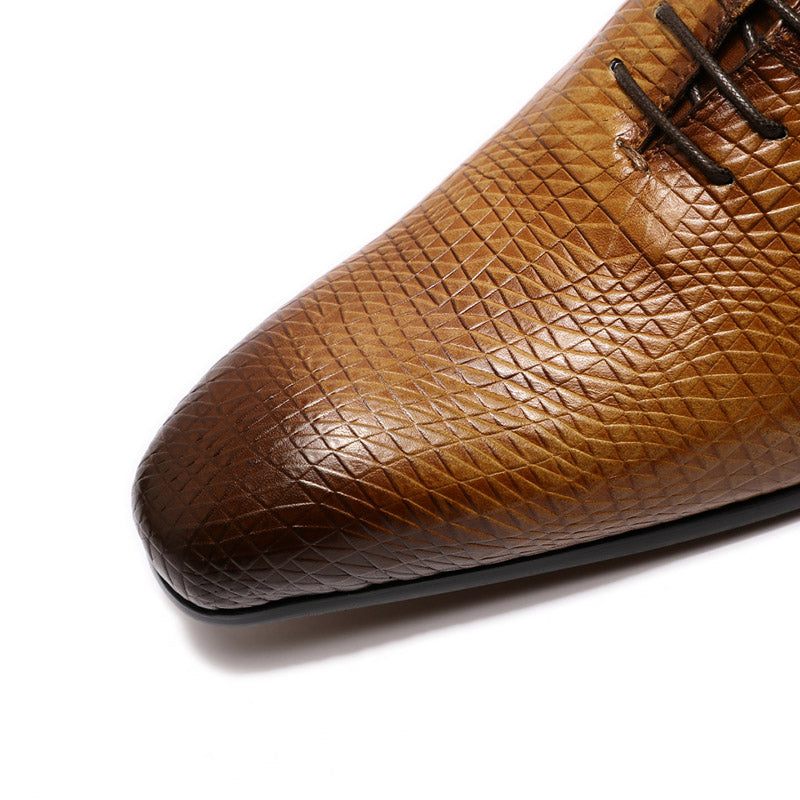 Sapatos Formais Masculinos Oxford Exóticos Com Bico Fino - Café