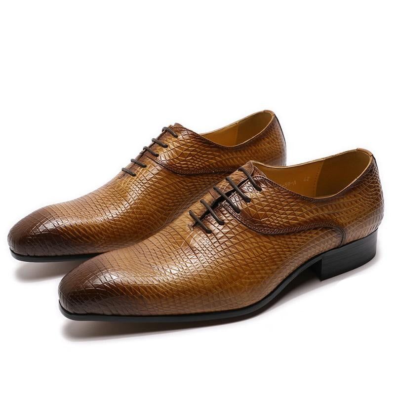 Sapatos Formais Masculinos Oxford Exóticos Com Bico Fino - Café