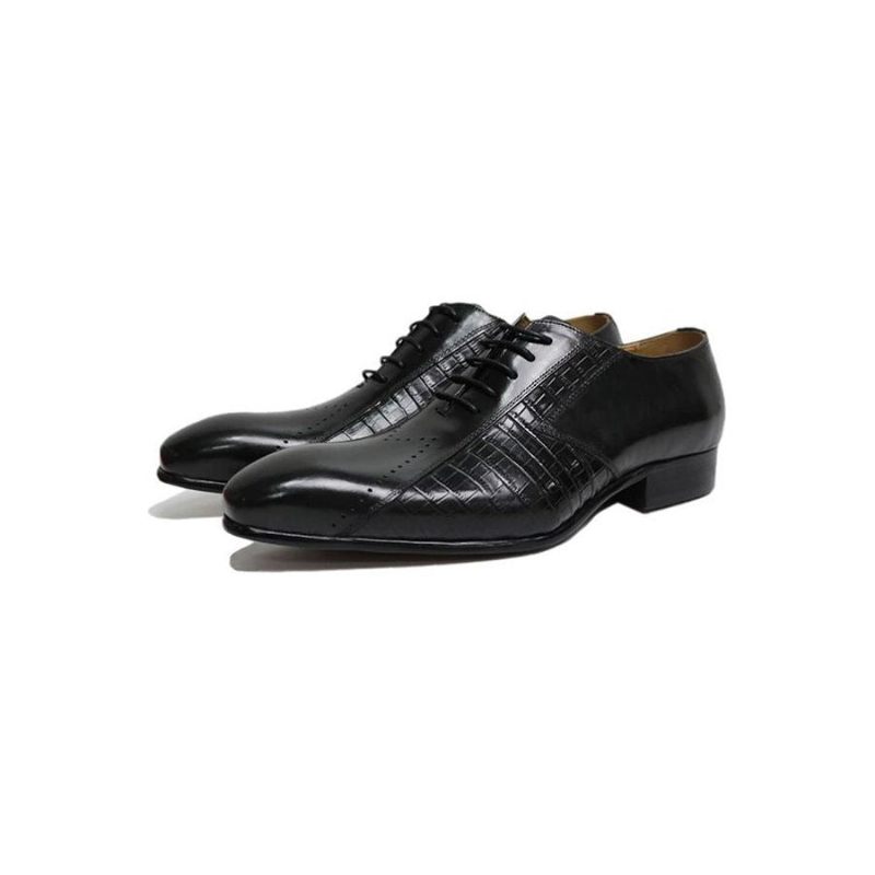 Sapatos Formais Masculinos Oxford Exóticos Com Cadarços - Preto